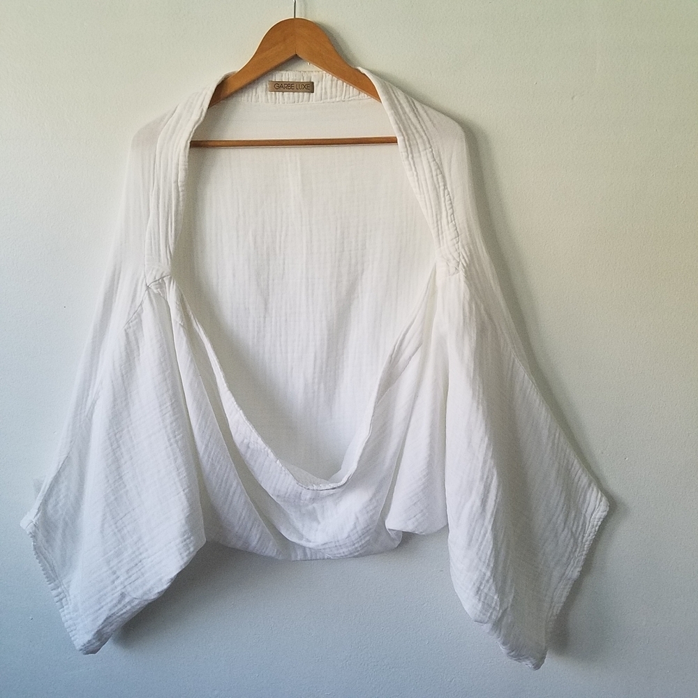 White Draped Open-Front Women’s Top